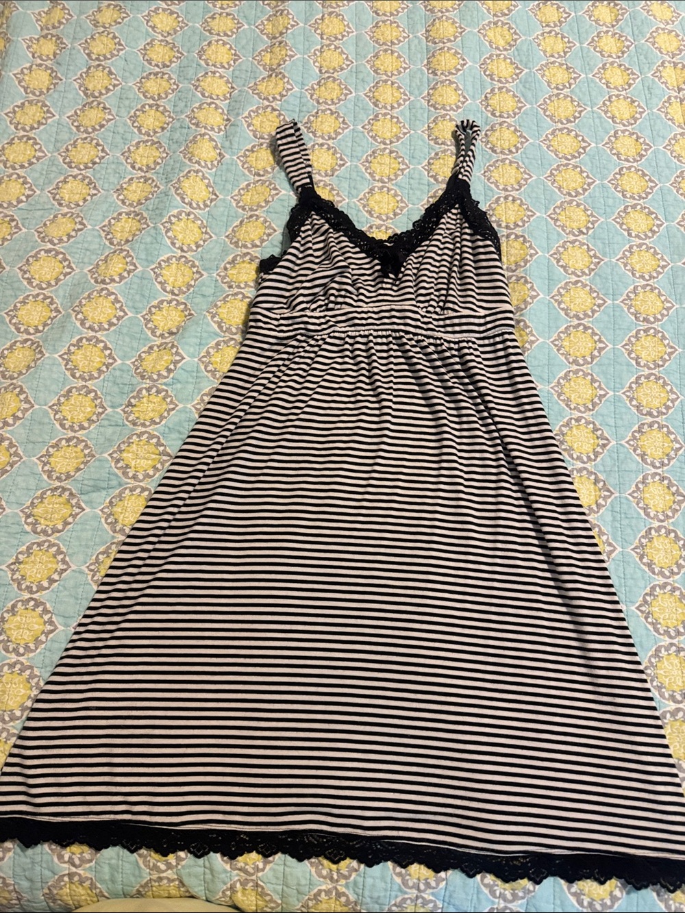 Soma Black & White Striped Lace-Trim Slip Dress